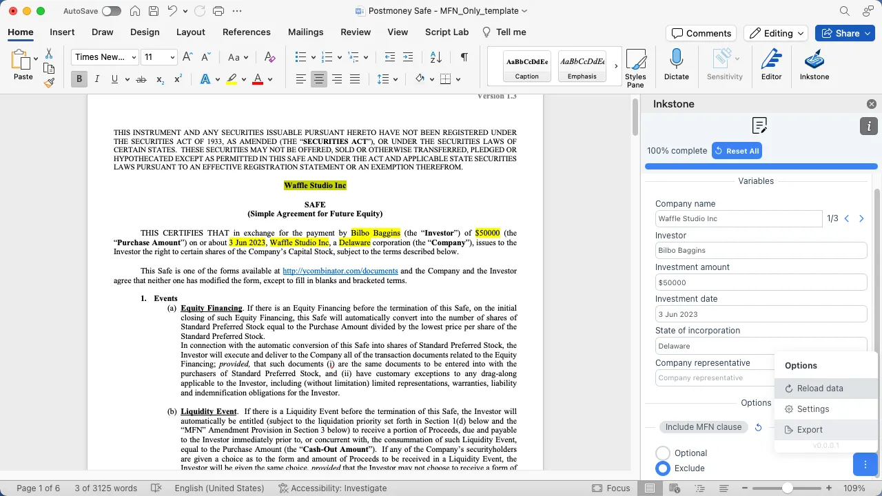 Export document
